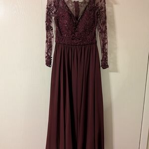 Elegant Lace Long Sleeve Burgundy Dress